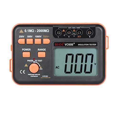 Bside VC60B+ Insulation Resistance Tester Digital Megohmmeter Electrician Megohm Meter DC 250/500/1000V, AC 750V Voltage Measurement 1