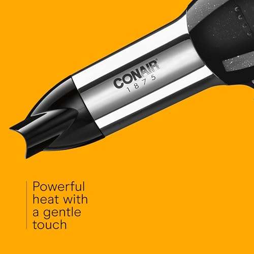 Conair Hair Dryer, 1875W Full-Size Hair Dryer with Ionic Conditioning, Blow Dryer, Tourmaline Ceramic Technology for Quick Drying, Black/Chrome 5