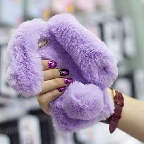 Ostop Compatible with Case Oneplus Nord N10 5G,Cute 3D Plush Rabbit Bunny Ears Furry Phone Case Soft Fluffy Fur Winter Warm Cover Flexible Rubber Silicone Shockproof Cover Girly Women,Purple 2