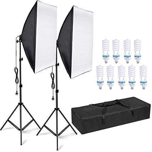 Softbox Lighting Kit, 135W 5500K LED Bulb 50x70cm SoftBox with Socket Continuous Photography Lighting Kit for YouTube Video, Portrait for Studio Lighting 1