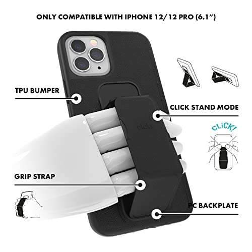 CLCKR Compatible with iPhone 12 and iPhone 12 Pro Case with Kickstand, Phone Grip & Expanding Stand, Cell Phone Cover with Grip Holder, Saffiano Black 2