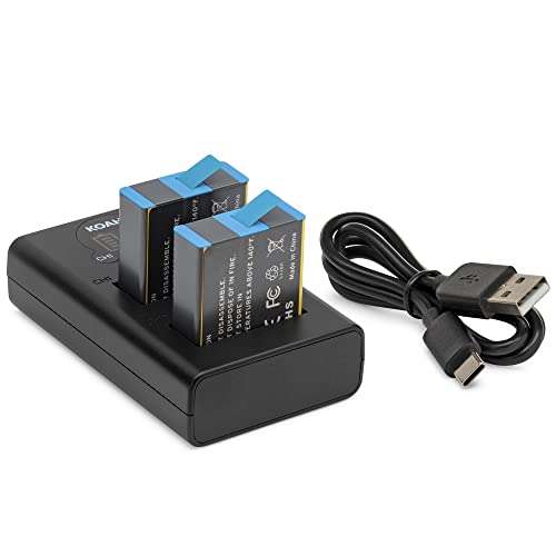Koah Pro 2-Pack Rechargeable Lithium-Ion Battery Kit for GoPro HERO10/9 Black with Koah Dual Battery LCD Charger, Compatible but not Official GoPro Hero Action Camera Accessory, Includes USB-C Cable