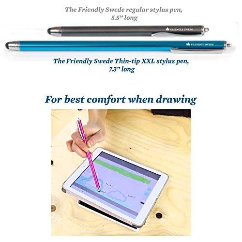 The Friendly Swede Extra Long Stylus Pen for Touchscreen — Set of 3 Thin-Tip High Precision Capacitive 7.3" Stylus Pens; Incl. Elastic Lanyards, 3 Replaceable Tips & Cleaning Cloth - Red/Black/Silver 2