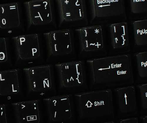 Spanish (Latin American) Keyboard Labels Layout with White Lettering Transparent Background for Desktop, Laptop and Notebook 2