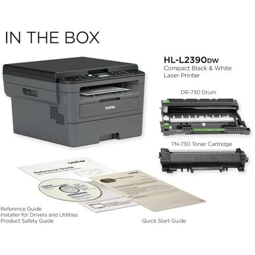 Brother Compact Monochrome Laser Printer, HL-L2350DW Wireless Printing, Duplex Two-Sided Printing, Business Office Bundle, Amazon Dash Replenishment Ready, BROAGE 6Ft USB Printer Cable 4