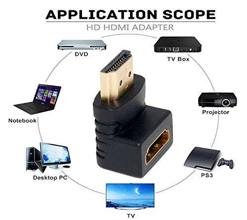 SKYUNION™ L-Type HDMI Extension 90 Degree HDMI Adapter 4K Male to Female HDMI Connector Extender Right Angle (Black) (Pack of-03) 3