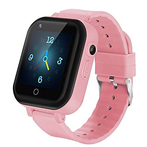 4G Watch Phone for Children, Kids Smart Watch, 2-Way Calls, GPS Location, IP67 Waterproof, Messages, School Mode, SOS, Video Calls, Camera, Remote Control, Torch, Pedometer Smartwatch (Concise Pink)