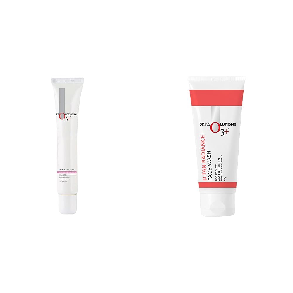 O3+ Eye Circle Cream - Brightening & Whitening for Dark Circles, 15g & O3+ D-Tan Radiance Face Wash With Vitamin C Glowing Skin and Deep Cleanses and Unifies Skin Tone 60gm Combo 2