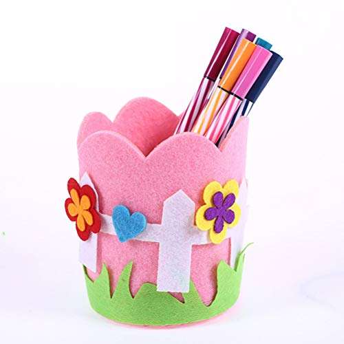 4 PCS Hand Stitch Sewing Kit for Kids DIY Felt Pens Holder Pencil Container Stationery Organizer with Safety Needle Thread for Beginner Children Kids (Random Pattern) 4