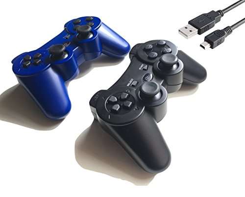 Ps3 Controller Wireless Controller with Charger Cable - 2 Pack Dual Vibration ( Blue and Black - Compatible with Playstation 3 PS3 ) by IHK 2