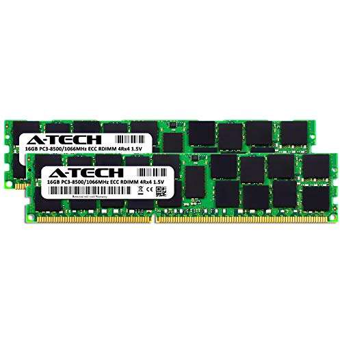 A-Tech 32GB (2x16GB) RAM for Dell PowerEdge R810, R810 II, R910, R910 II, M910, M910 II Servers | DDR3 1066MHz ECC-RDIMM PC3-8500 4Rx4 1.5V 240-Pin ECC Registered DIMM Server Memory Upgrade Kit 2