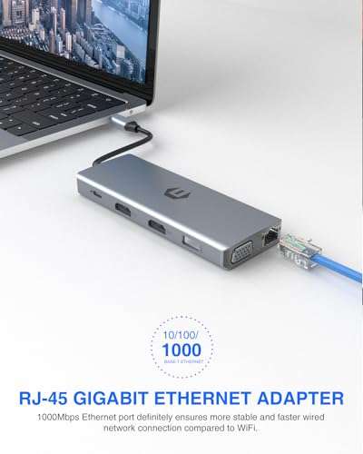 USB C Hub, TOTU 13-in-1 USB C Docking Station with Ethernet, 4K USB C to 2 HDMI, VGA, 2 USB 3.0, 2 USB 2.0, 100W PD, SD/TF Cards Reader, Mic/Audio Docking Station for XPS and Other USB C Devices 5