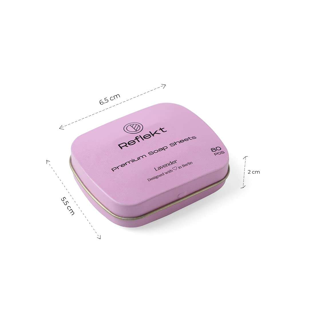Reflekt Premium Moisturising Paper Thin Hand Soap Sheets in Tin Box, Travel Essentials for Men & Women, Easy to Carry while Travelling with Zero Waste Plastic Free Strips (Lavender, Pack of 80) 2