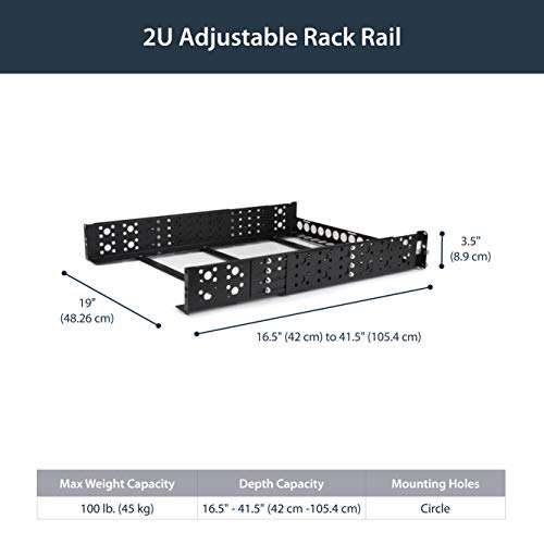 StarTech.com 2U Universal Rack Mount Rails - for 19in Server Rack Enclosure or Cabinet - Adjustable A/V Rack Rails (UNIRAILS2U) 2