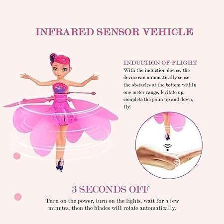 HOMOZE Flying Magical Hand Sensor Control Flying Fairy Doll, USB Powered & 3D Light Plastic Flying Fairy Sky Dancers Toy Rainbow Glitter Flying Princess Doll for Girls & Best for Gift | Flying Toys 6