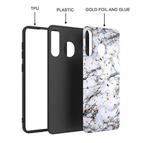EnCASEs Cell Phone Case for Samsung Galaxy A20 / A30 / A50, TPU Chrome Flake Marble Hybrid Bumper Shockproof Anti-Slip Case Cover, White 3