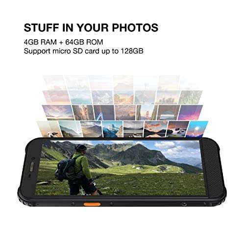 AGM Smartphone Unlocked, Rugged Android Phone w/IR Night Camera 13MP, 4G LTE Dual SIM, 4GB+64GB, 5.7" HD in-Cell Screen, 5400mAh, 100dB Loud Speaker, Waterproof Phone w/Fingerprint/Face ID/GPS/NFC 4