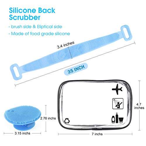 silicone body bath shower scrubber - extra longer 35 inch back brush face cleaning brush travel cosmetic bag exfoliating lengthen strong extensibility stimulate the circulation of blood purple 2