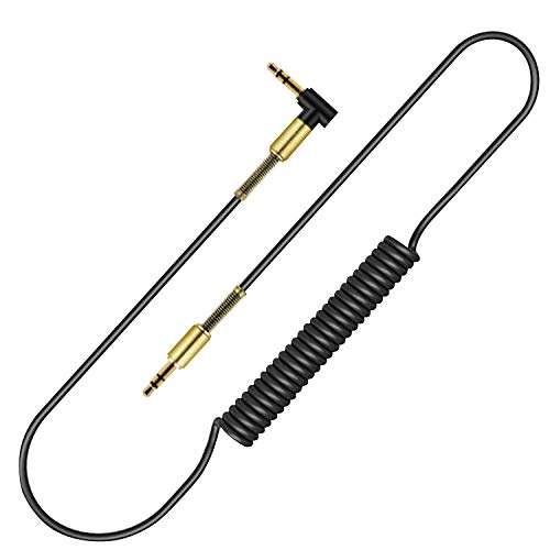 OUOU 3.5mm Audio AUX Cable [3-Pack/5ft] 90°Angled 3.5mm Aux Cable Male to Male Stereo Audio Spring Cables Compatible with Car, Beats Headphone, Studio, Recorder, Smartphone,Home Stereos,Speaker 3