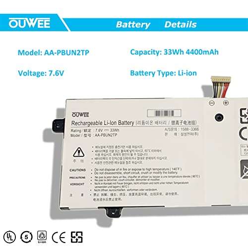 OUWEE AA-PBUN2TP Laptop Battery Compatible with Samsung Chromebook 3 XE500C13-K01US XE500C13-K02US XE500C13-K03US K04US K05US K06US XE501C13-K01US XE501C13-K02US Series 7.6V 33Wh 4400mAh 2-Cell 3