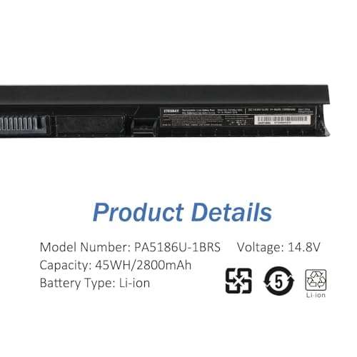 KingSener ETESBAY PA5186U-1BRS PA5185U PA5184U Laptop Battery Replacement for Toshiba Satellite C55 C55D C55T L55 L50-B L55D L55T C55-B C55-B5299 C55-B5202 PA5186U-1BRS [14.8V, 2800mAh, 45Wh, Black] 4