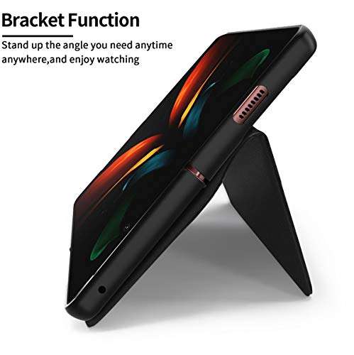 C CENMASO Compatible with Samsung Galaxy Z Fold 2 Mobile Phone Case All-Inclusive Anti-Fall Protective Cover for Galaxyz Fold 2 5G Folding Screen Stylish Carbon Brazing Leather Case (Plain Black) 5