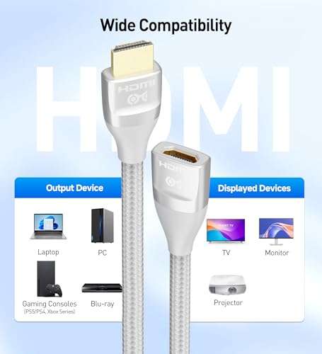 Cable Matters 48Gbps Ultra HD 8K HDMI Extension Cable - 3.3ft / 1m, Supports [8K@60Hz / 4K@240Hz with HDR], HDMI Male to Female Extender Cable, Titanium Silver 6