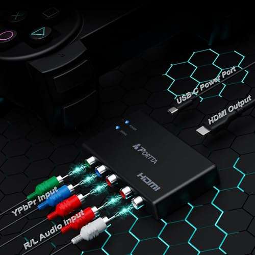 Portta 3RCA Composite CVBS AV to HDMI Video Audio Converter Adapter Mini Box Support Scaler 1080P for TV/PC/PS3/Blue-Ray DVD,Black 3