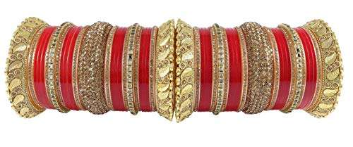 ZULKA Get your traditions Red Chuda Set For Bridal Women and Girls with Golden Zircon Stone & Pearls | Traditional Chuda Set | Dulhan Chura | AD Chooda Set | Wedding Jewelry-(Chuda59-Superhit-2.6)