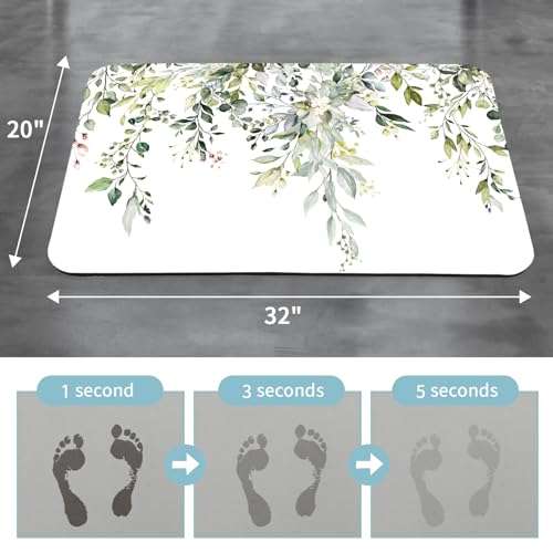 Gibelle Eucalyptus Leaves Bath Mat Rug Super Absorbent Quick Dry Thin Bathroom Rugs Fit Under Door Non Slip Rubber Backed Bathroom Floor Mat for in Front of Bathtub Sink Shower (20"x32", Sage Green) 2