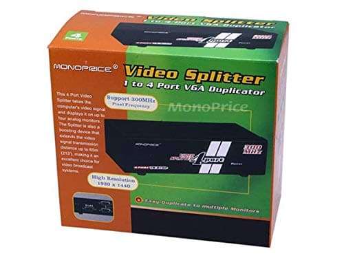 Monoprice 4-Way SVGA VGA Splitter Amplifier Multiplier 300MHz 4