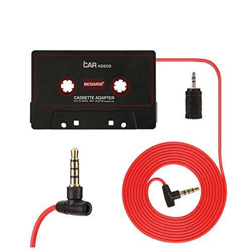 BESDATA Car Cassette Adapters for iPod, iPad, iPhone, MP3, Mobil Device, 3 Feet Long Cable with 3.5mm Male & 2.5mm Male Adapter & Microphone for Phone Calls, Black - KD200 1