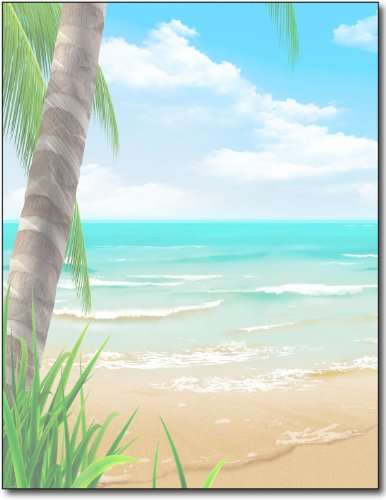 Island Paradise Beach Stationery Paper - 100 sheets - Tropical Beach Letterhead Themed Printer Paper