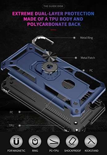 Moto One Fusion+ Case, Motorola Moto One Fusion Plus Case (Not fit Moto One Fusion) with HD Screen Protectors, Androgate Military-Grade Ring Kickstand 15ft Drop Tested Shockproof Cover Case Blue 3