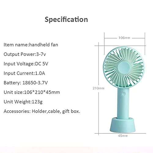 X4CART Mini Handheld Portable Fan USB Rechargeable Built-in Battery Operated Summer Cooling Desktop Fan with Standing Holder Handy Base For Home Office Outdoor Travel (Blue Color) 3