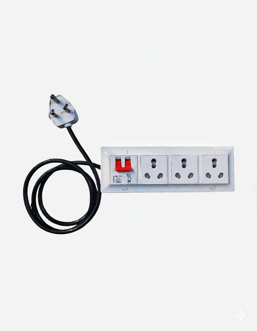 3 Socket Point with MCB 2.5 SQ MM 3 CORE Copper Wire MODULER Switch Board Extension Cord (4 Meter Cable) 1