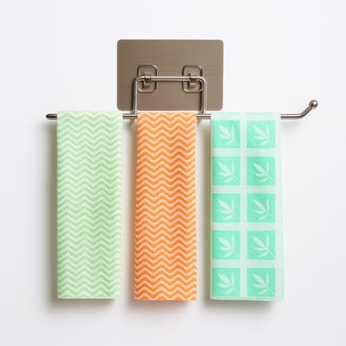 Kymio Stainless Steel Wall-Mounted Napkin Holder with Swing Arm – Multi-Bar Kitchen Towel Rack for Dishcloths, Hand Towels & Rags – Space-Saving Organizer with Adhesive Backing – Modern Brushed Finish