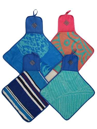 Aesthetic Hanging Towel | Designer Cotton Towel | Washbasin Napkin Hand Towel | Super Absorbent | Double Sided | Suitable for Washbasin & Kitchen Bothroom | Printed Towel Multicolor | Set of 4 1