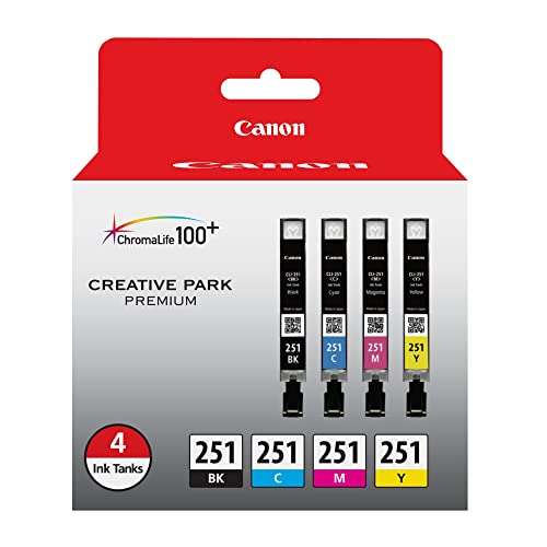 Canon CLI-251 BK/CMY 4PK Compatible to MG6320, iP7220, MG5420, MX922, MG7120, MG6420, MG5520, iX6820, iP8720, MG7520, MG6620, MG5620