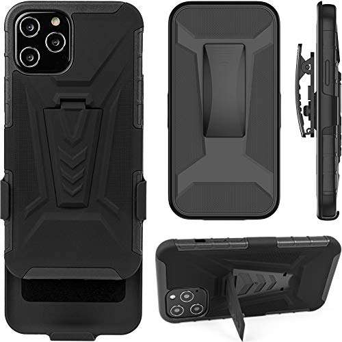 TKMore Dual-Layer Cell Phone Case for Apple iPhone12ProMax with Belt Clip Holster and Kickstand Holder Anti-Knock Cover Black 1