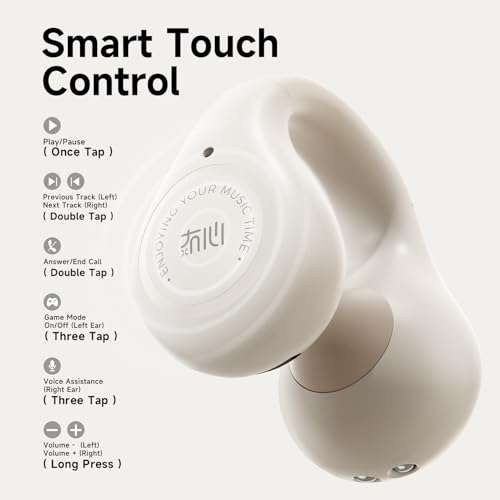 Open Ear Clip Headphones, Wireless Earbuds Bluetooth 5.4 Sport Clip-on Earphones with 4HD Mics, 65H Playtime & LED Display, True Wireless Bluetooth Ear Buds Compatible with Android iOS/Samsung-Brown 6