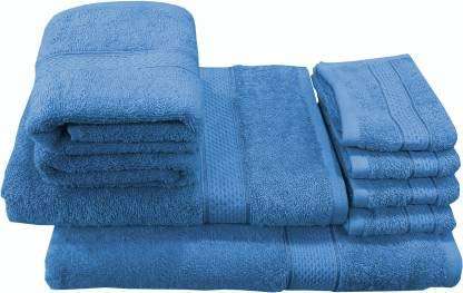 ELSTONE HOME Cotton 450 GSM Bath, Hand, Face Towel Set, Color: Blue (Pack of 8) 1