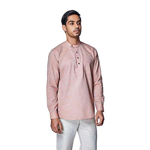 Evoq Men's Solid Regular Fit Casual Shirt (Sunset Salmon_L, Pastel Pink, Large) 2