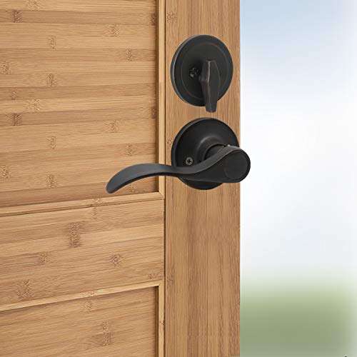 Gobrico 3 Sets Exterior/Interior Handlesets,Wave-Style Door Lever and Single Cylinder Deadbolts 3