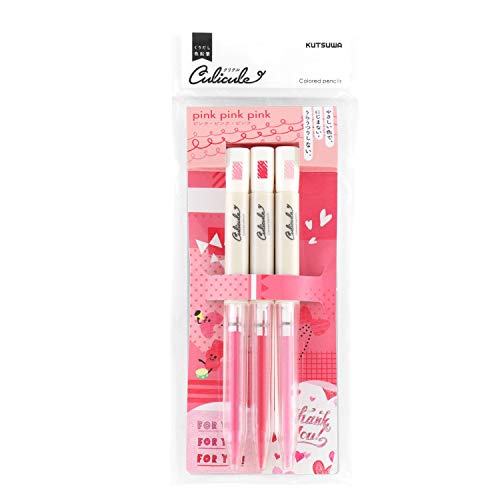 Kutsuwa Curicule Draw-Out Type Colored Pencil, 3 Colors Set, Pink Pink Pink (DE001PK)