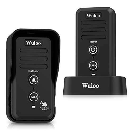 Wireless Intercom Doorbells for Home Classroom, Wuloo Waterproof Electronic Doorbell Chime with 2640 Feet Range 3 Volume Levels Rechargeable Battery (1&1-Black) 1