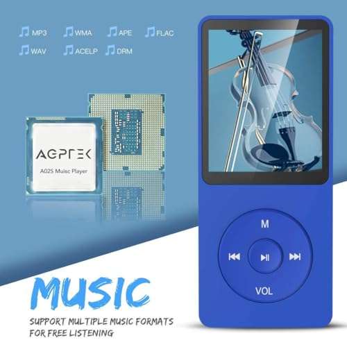 AGPTEK A02S 16GB MP3 Player, 70 Hours Playback Lossless Sound Music Player, Supports up to 128GB, Dark Blue 3