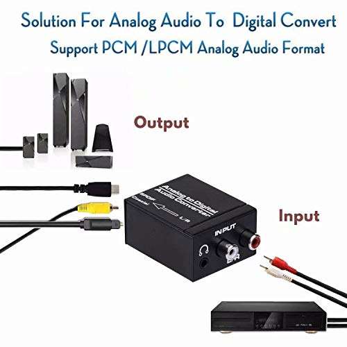 Analog to Digital Audio Converter, R/L RCA 3.5mm AUX to Digital Coaxial Toslink Optical Audio Adapter with Optical Cable, Coaxial Cable 3