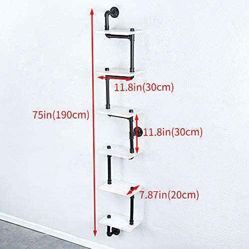 Industrial Pipe Shelving Wall Mounted,11.8in Rustic Metal Floating Shelves,Wall Shelf Unit Bookshelf Hanging Wall Shelves,Steampunk Real Wood Book Shelves,Farmhouse Kitchen Bar Shelving(6 Tier) 4