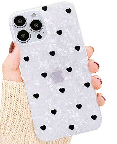 J.west Luxury Cute Black Love Heart Design Sparkle Bling Pearly Print Flexible Soft Silicone Protective Phone Case Cover Girls Women (Love) 1